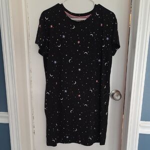 Black Star and Moon Print T-Shirt Dress